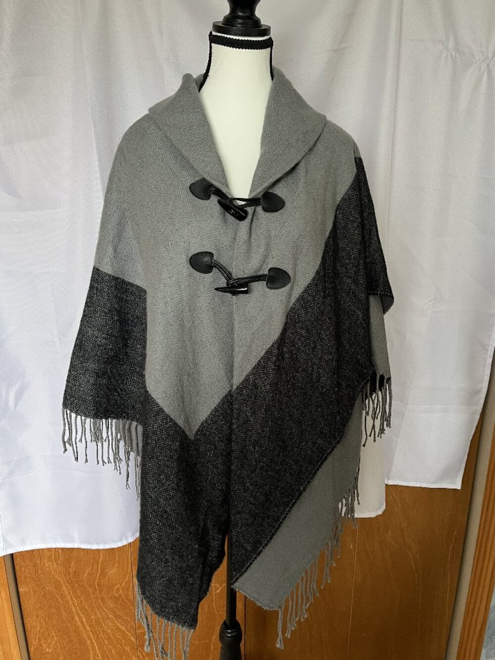 Super Soft Flannel Gray and Black Poncho